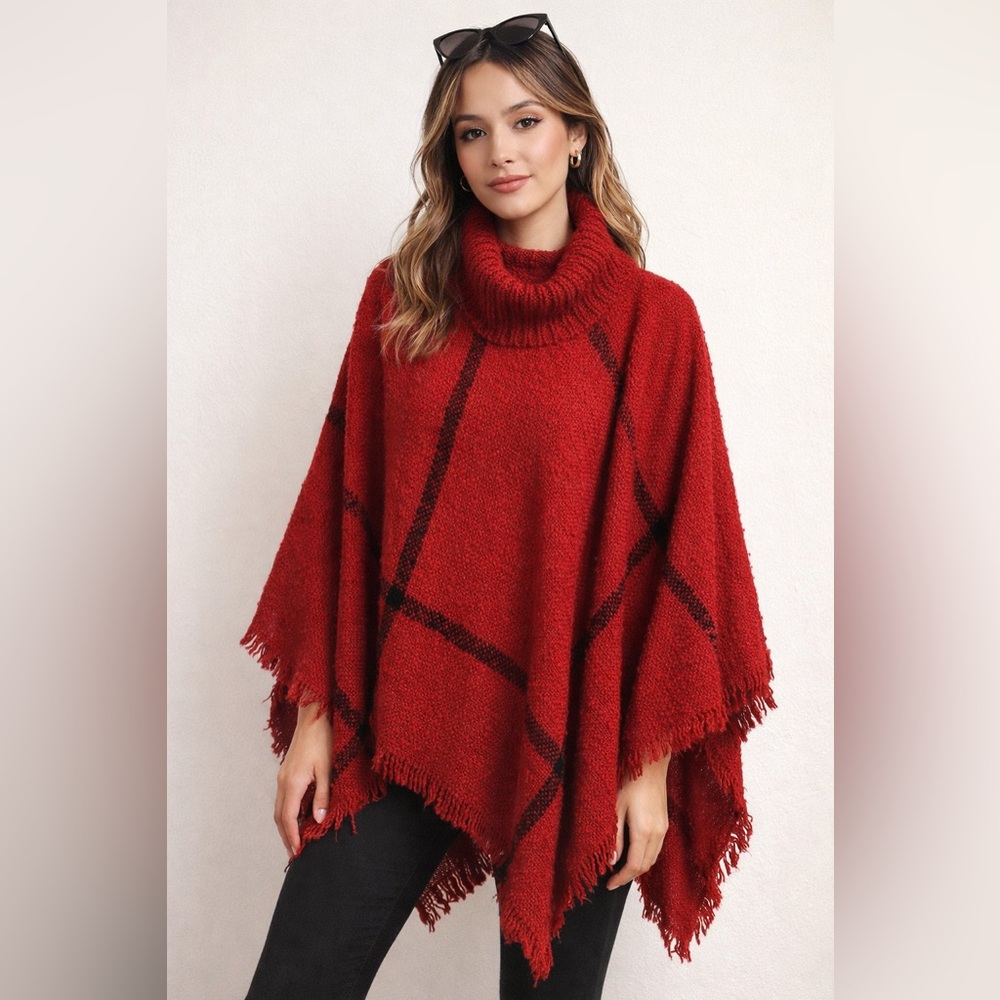 Janice Red Cowl‎ Neck Poncho Sz. OS